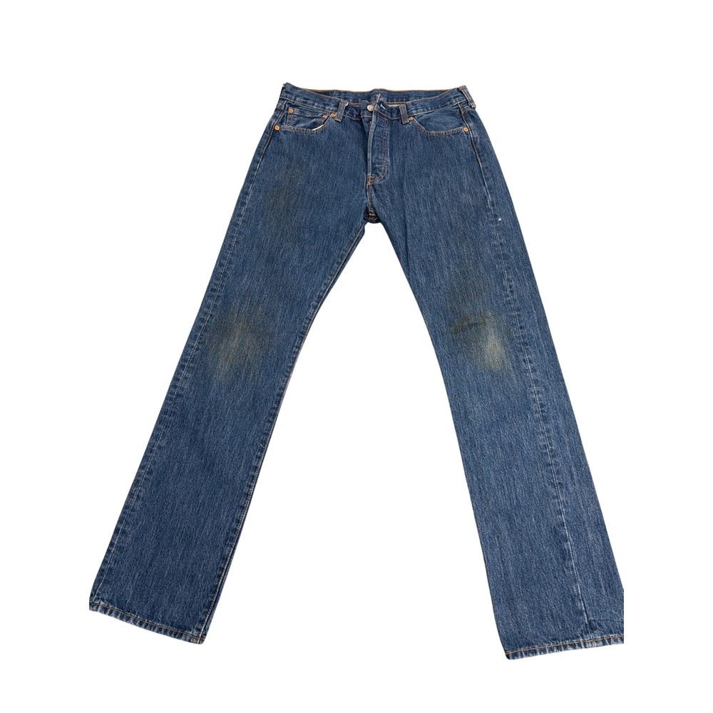 Levis 501 Original Fit Straight Leg Blue Denim Button Fly Jeans Mens 33x34